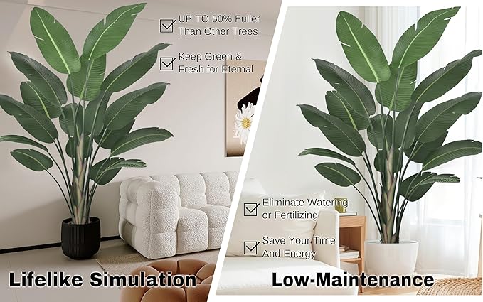 8ft Tall Bird of Paradise Artificial Tree (94 Inch) with Large Trunks and Realistic Leaves Big Faux Floor Potted Plants Fake Silk Plants for Home Office Living Room Decor Indoor (8feet,1pack)