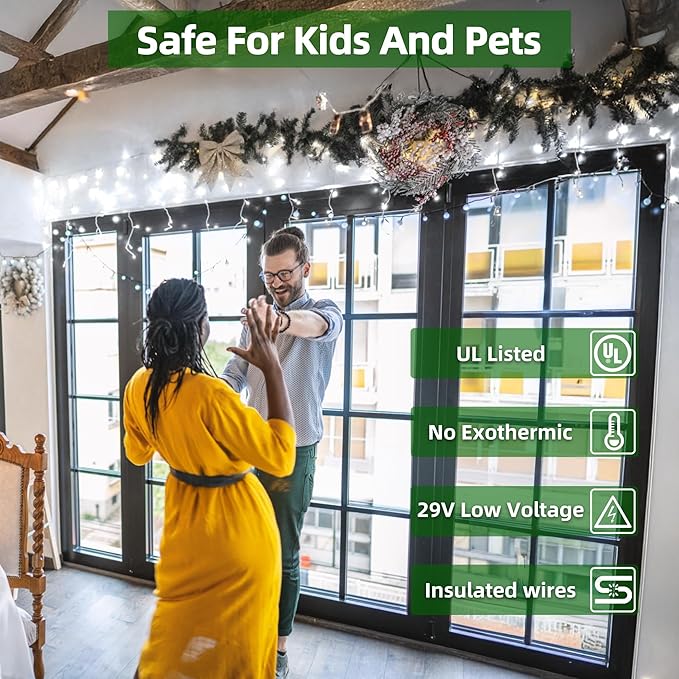 612 LED 60FT Icicle Christmas Lights - 136 Drops Waterproof 12 Modes Memory Timer, Outdoor Hanging Roof Lights for Eaves Gutter Xmas Tree Holiday Decorations Cool White