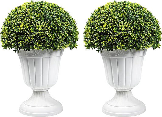 Sunnyglade 2 PCS 23”Artificial Plastic Boxwood Ball Tree，Faux Potted Decorative Topiary Plant，UV Resistant Fake Plant in Pot for Home Gate Indoor Outdoor Patio Office Decor