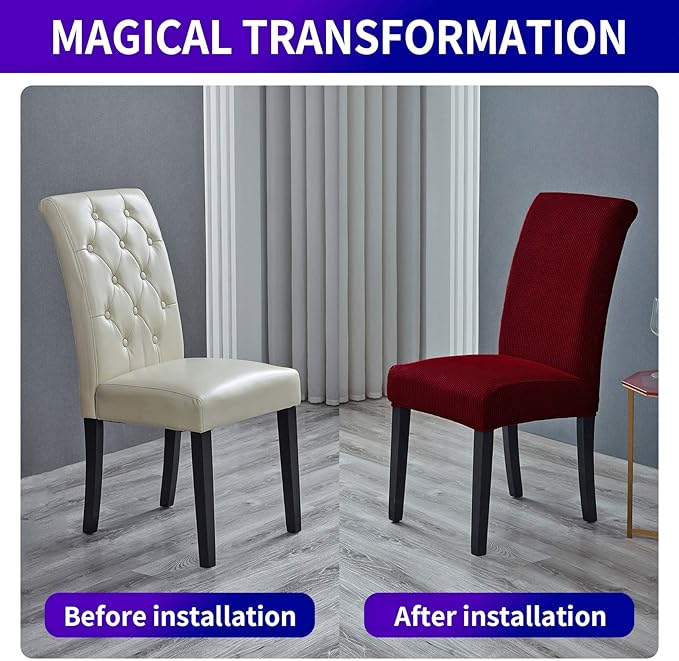 Howhic Stretch Chair Covers for Dining Room Set of 8, Removable Washable Dining Room Chair Covers, Dining Chair Slipcovers Seat Protector, Great Decor for Home and Banquet (Red Dahlia, 8 Pack)