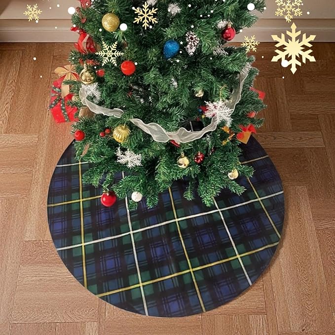 Christmas Tree Skirt 36 Inch – Campbell Clan Tartan Navy Blue and Green Plaid Tree mat for 4–6 FT Xmas Trees, Classic Scottish Holiday Decor for Farmhouse, Home, Office, Indoor or Outdoor