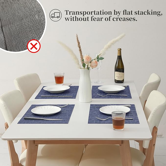 Leetaltree Blue Placemats Set of 12 - Heat Resistant Non-Slip Place mats for Dining Table, Washable Durable PVC Vinyl Woven Table Mats（Blue, 12）