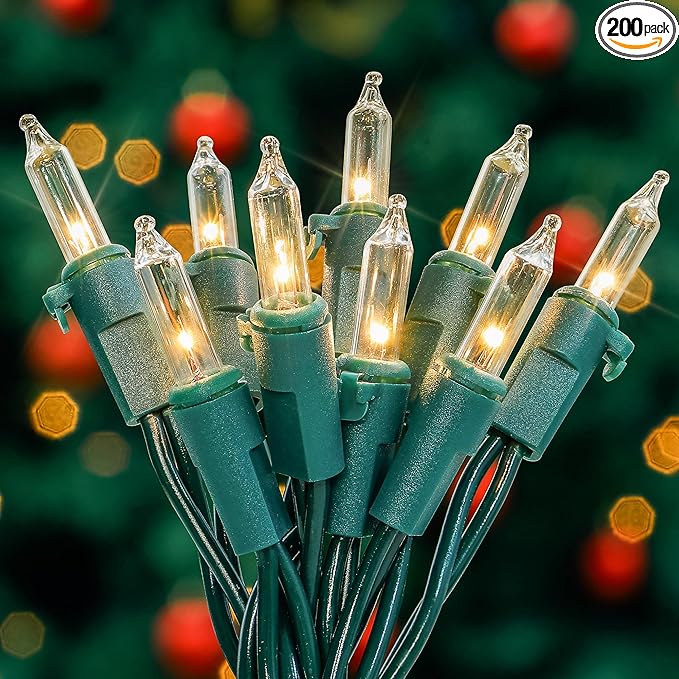 YOUNGAR Christmas Clear Outdoor Lights, 2 Pack 23FT 100 Green Wire Connectable Incandescent Mini UL Approved Tree Light for Xmas Home Patio Holiday Party Garden Decor (Warm White)