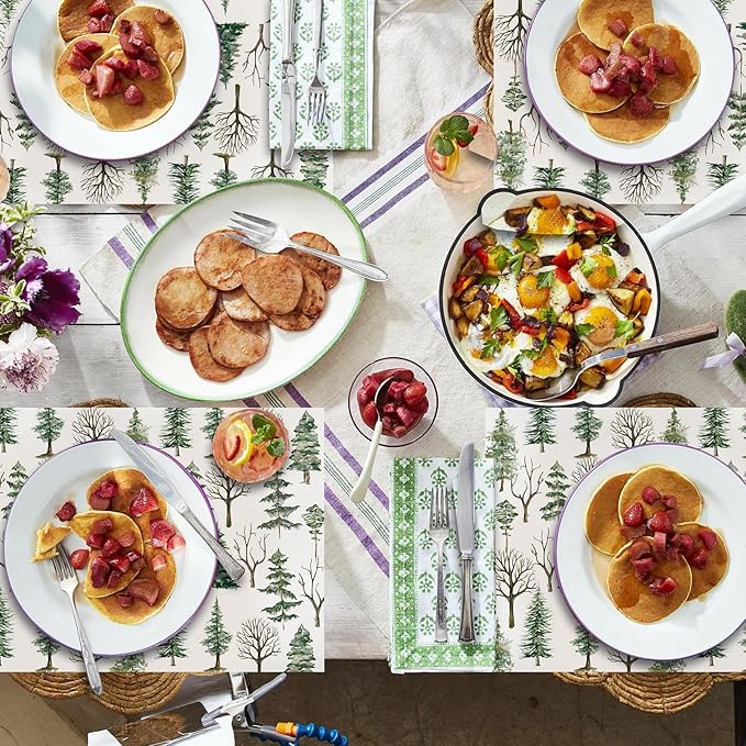 Paper Placemats Disposable 50 Pack Winter Pine Trees Placemats 16x 11 Inch Christmas Place Mats for Home Kitchen Dining Table Decoration Party Supplies