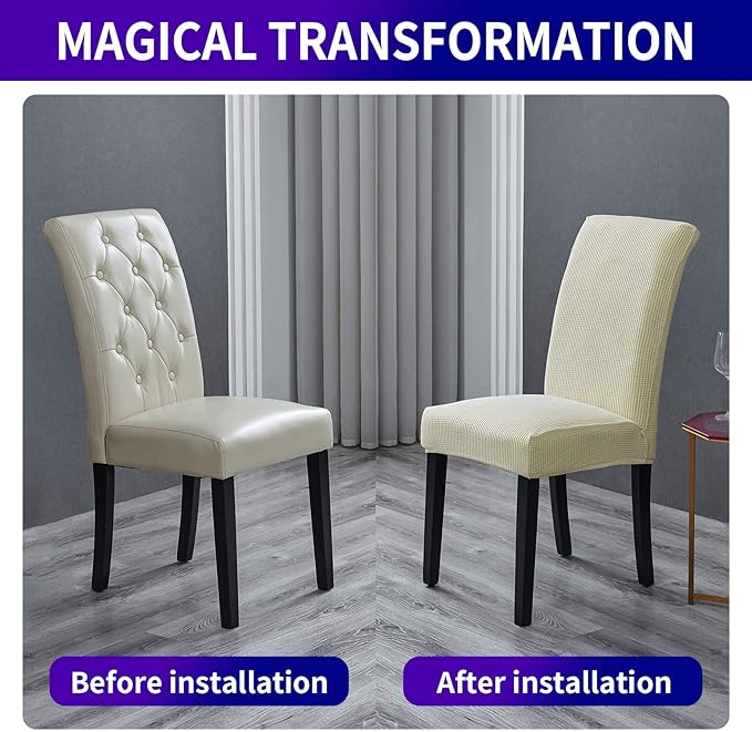 Howhic Stretch Chair Covers for Dining Room Set of 6, Removable Washable Dining Room Chair Covers, Dining Chair Slipcovers Seat Protector, Great for Home and Banquet Decoration (Ivory, 6 Pack)