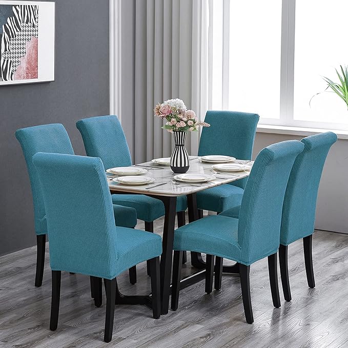 Howhic Stretch Chair Covers for Dining Room Set of 6, Removable Washable Dining Room Chair Covers, Dining Chair Slipcovers Seat Protector, Great Decoration for Home and Banquet (Dusty Blue, 6 Pack)