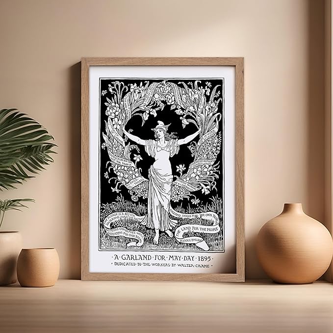 Poster Master Vintage Walter Crane Poster - Retro A Garland for May Day Print - Socialist Art - Gift for Him, Her, Men, Women - Wall Decor for Home, Office, Living Room, 16x20 Beige Framed