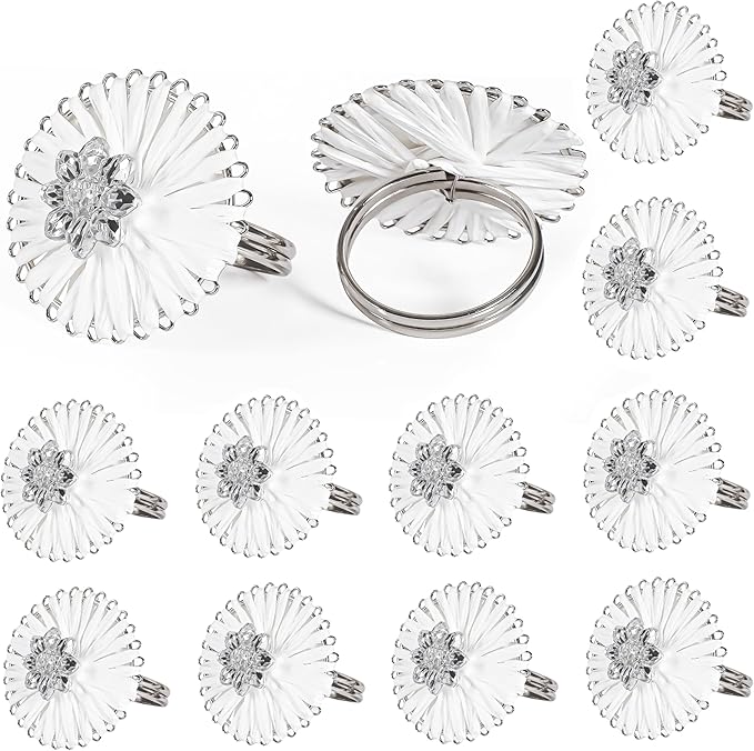 Alpha Living Home Napkin Rings Set of 12, Floral Napkin Holders, Napkin Rings Bulk for Party Decoration, Dinning Table, Everyday, Family Gatherings - A Great Tabletop Décor - Silver