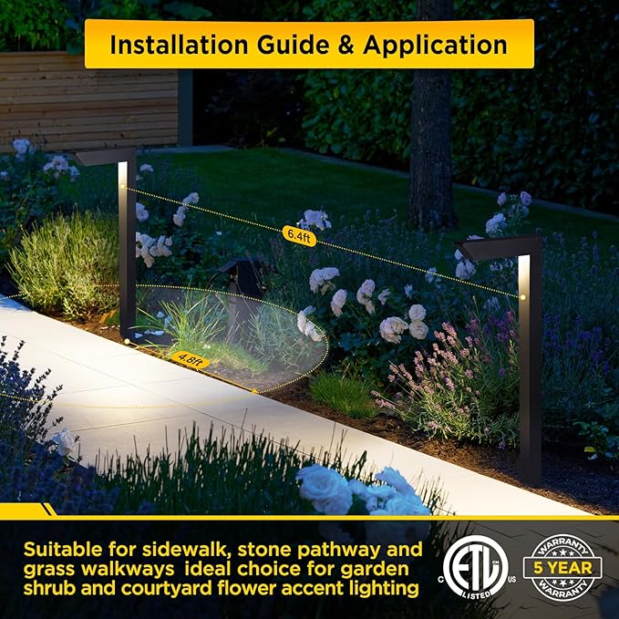 Gardencoin 3CCT LED Low Voltage Landscape Pathway Light, 12V Premium 3000K/4000K/5000K Selectable Path Lights Wired, Modern Walkway Lights Outdoor, Higher Housing with Larger Stake (19.71IN, 12pack)
