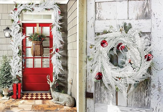 RECUTMS 2pcs Artificial Garland Faux Hanging Boston 6FT Fern Garlands Fake Greenery Ferns Plants for Halloween Thanksgiving Wedding Indoor Outdoor Party Wall Door Frame Fireplace Decor(White)