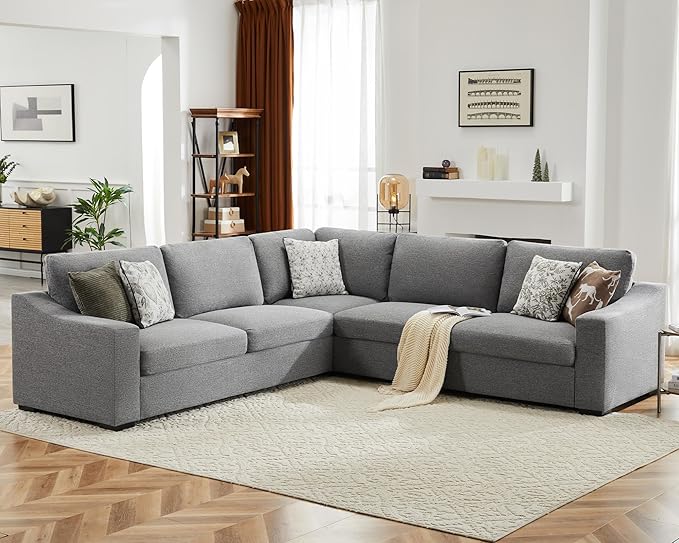 112" L Shaped Sectional Sofa with Detachable Sofa Cover, Reversible Sectional Modular Couch for Living Room, Linen Fabric Corner Couch with 7 Seats, Grey