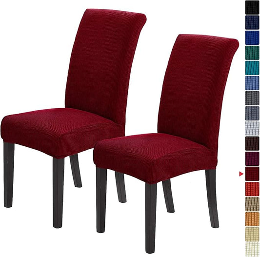 Howhic Stretch Chair Covers for Dining Room Set of 2, Removable Washable Dining Room Chair Covers, Dining Chair Slipcovers Seat Protector, Great for Home and Banquet Decor (Red Dahlia, 2 Pack)