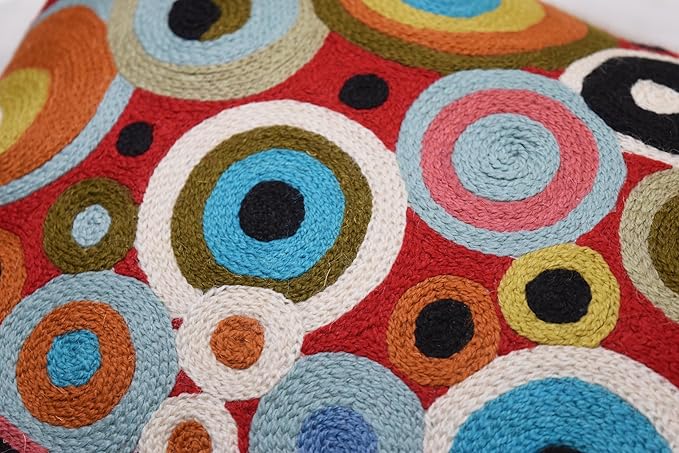 Lumbar Red Polka Dots Decorative Pillow Cover Contemporary Pillowcase Farmhouse Chair Cushion Modern Outdoor Pillowsham Couch Cushion Hand Embroidered Wool Size - 14x20