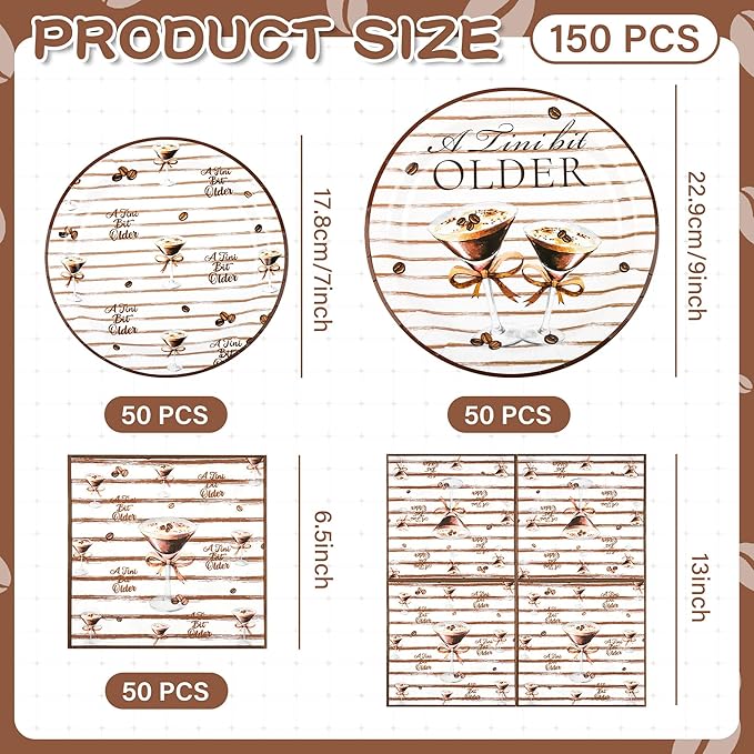 150Pcs Tini Bit Older Martini Decor Martini Plates Napkins A Tini Bit Older Plates Disposable Martini Party Dinner Dessert Plates for Espresso Birthday Bar Bachelorette Party,Serves 50