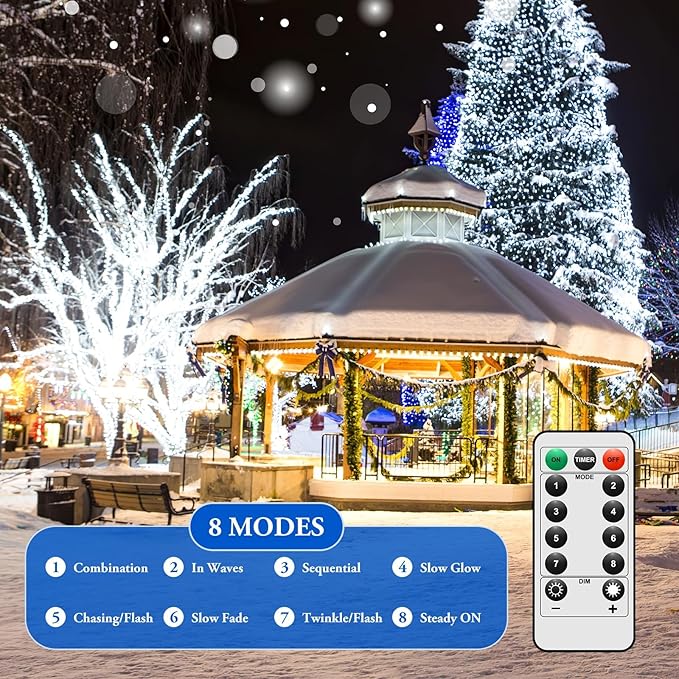 4 Pack 100 LED Fairy Lights Battery Operated with Timer & Remote, 33FT Waterproof Twinkle Lights Indoor Outdoor, Fairy String lights for Bedroom Classroom DIY Wedding Christmas Decorations, Cool White