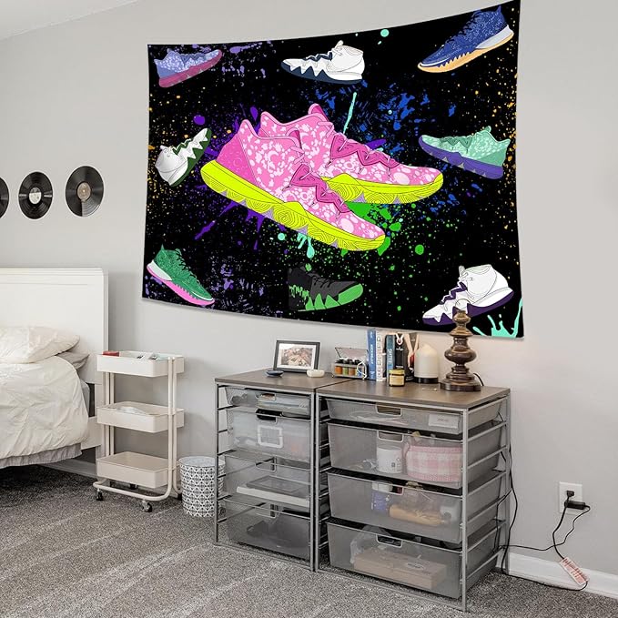 dueeia Sneaker Tapestry Wall Hanging Sneakerhead Ball Party Decorations Basketball Shoes Sports Backdrop for Teen Boys Mens Bedroom Living Room Dorm Wall Decor (59.1"x51.2")