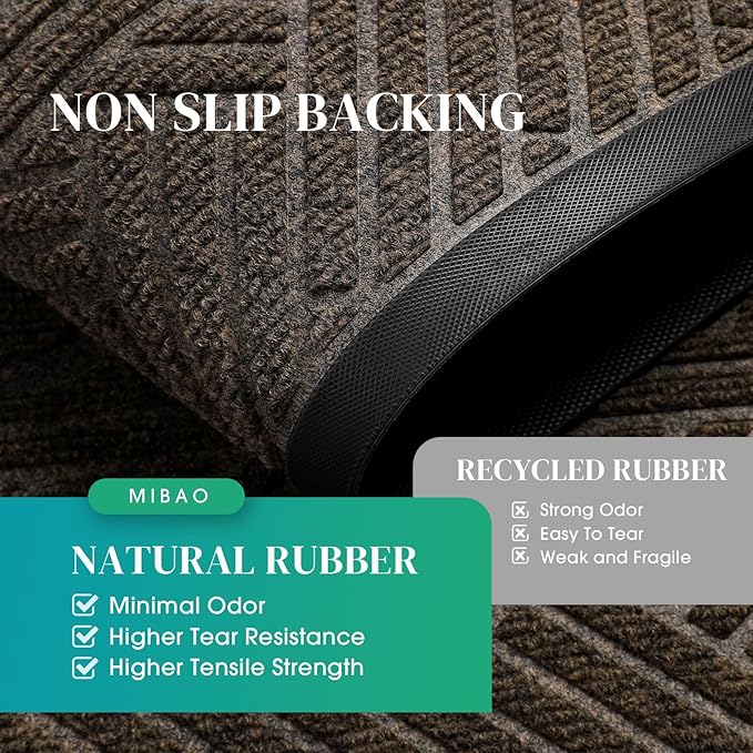 Mibao Front Door Mat Outside Entrance, Durable Outdoor Indoor Mat, Low Profile Heavy Duty Doormat, Non-Slip, Traps Dirt and Moisture, Easy Clean Patio Porch Entryway Mat, 47" x 32", Brown