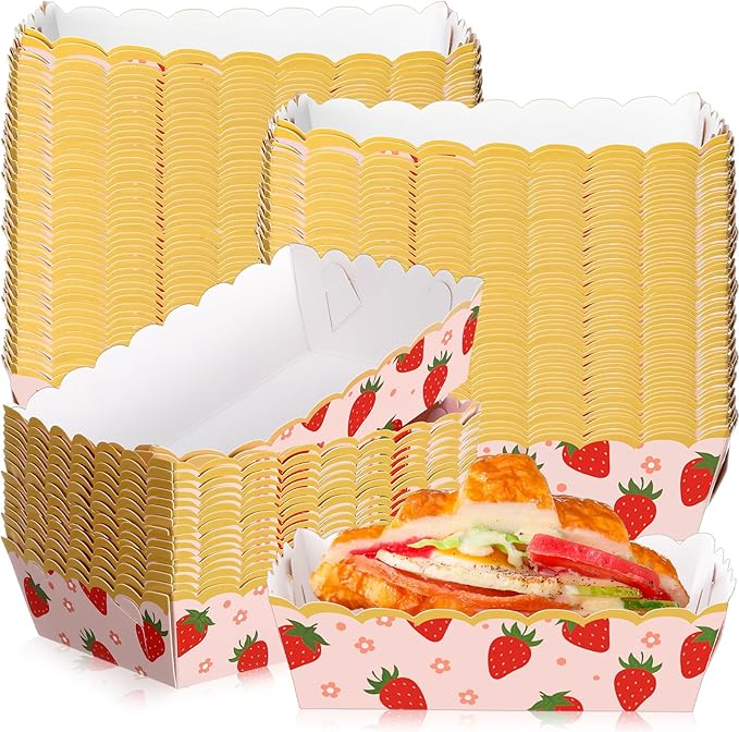 48 Pcs Strawberry Paper Food Trays for Strawberry Party Decoration Berry Food Boat Nacho Trays Disposable Snack Holder for Berry First Birthday Baby Shower Party Supplies