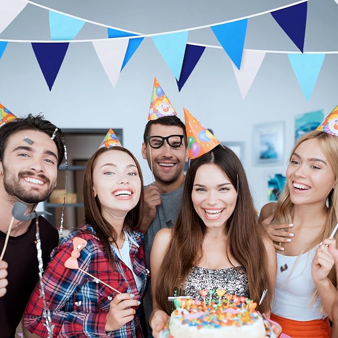 MARFOREVER 30 Pcs Royal Blue White Pennant Banner Flags, Blue Party Decorations Fabric Triangle Flag Bunting Garland for Outdoor Garden Birthday Wedding Bridal Baby Shower Nautical Party Supplies