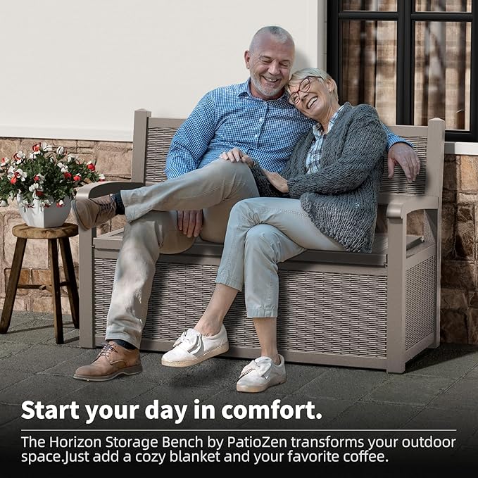 DRATO 75 Gallon Storage Bench Deck Box Outdoor Indoor,Lockable Durable All-Weather Seating with Hidden Storage,Deck Storage for Garden, Pool, Patio,Gray