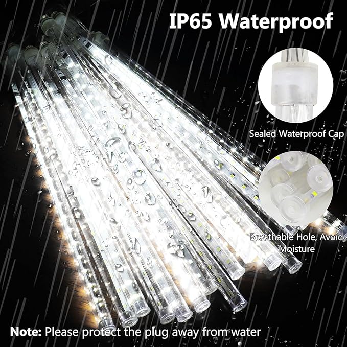 PEMOTech Meteor Shower Lights Outdoor, 38.5ft 15 Tubes 11.8" 540 LED Christmas Lights Outdoor, Snow Falling Icicle Light for Xmas Tree Halloween Decoration Wedding Party Window, Cool White