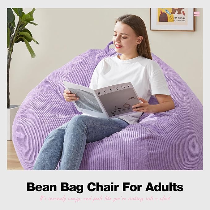 Hobestluk 4.5FT Bean Bag Chair Giant Bean Bag Chair with Filler Included Adult Bean Bag Chairs with Removable Cover for Bedroom Living Room - (Jumbo, Purple)