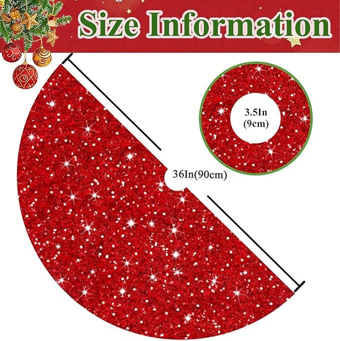 MODFUNS Christmas Tree Skirt Red Sequin Tree Skirt 36 Inch Velvet Christmas Tree Skirt Shimmer Glitter Tree Skirt Sparkle Xmas Tree Collar Bling Christmas Tree Mat for Christmas Tree Ornament