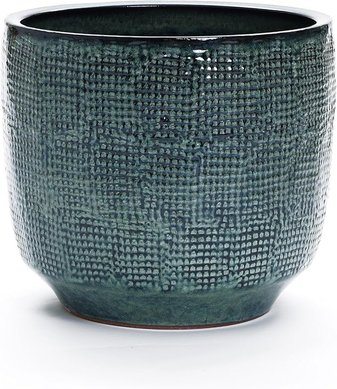 LuxenHome 15.5-Inch Dia Ceramic Plant Pot, Large Indoor Outdoor Decorative Planters with Drainage Hole and Rubber Plug, Modern Green Glazed Round Flower Pot Planter for Home Garden Patio Front Porch