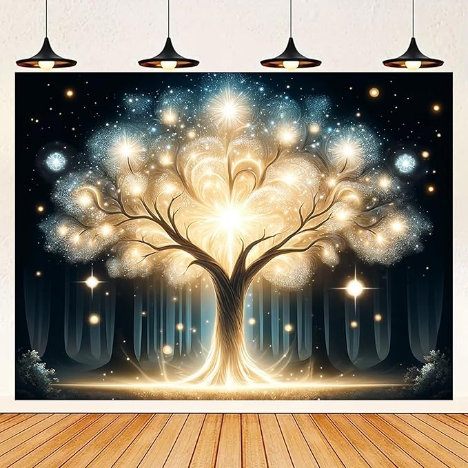 BlissYard Glowing Spirit Tree UV Black Light Tapestry 78x59 Inches Art Color Neon Light Background Bedroom Living Room Wall Party Decoration Fantasy Magical Forest Luminous Tree of Life Backdrop