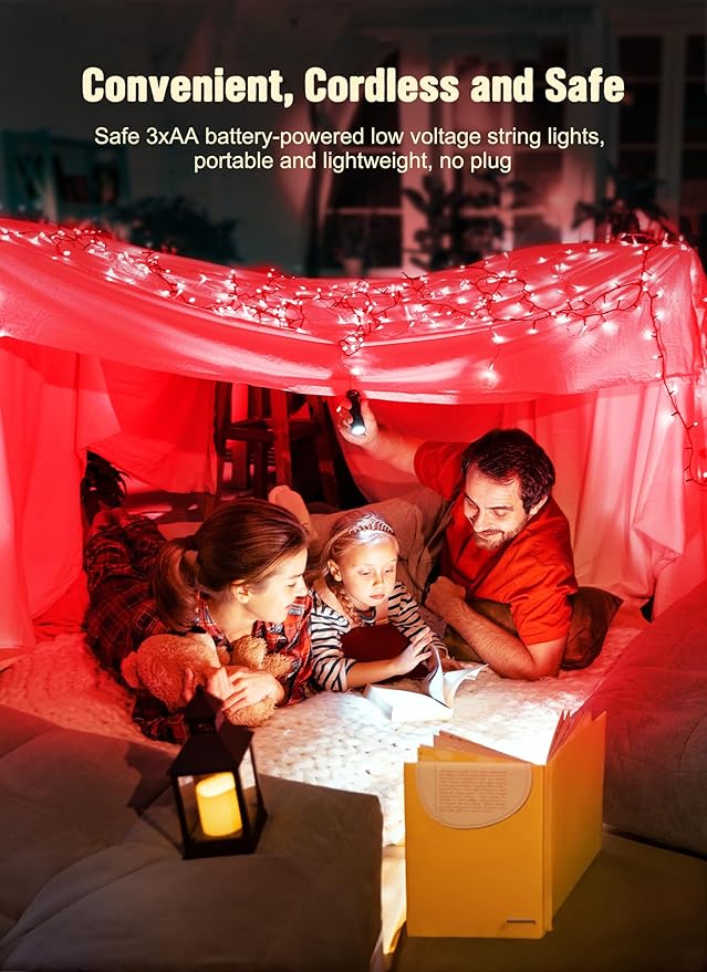 Battery Operated Christmas String Lights, 8ft 20 LED Mini Lights with Timer, Christmas Tree Lights for Indoor Outdoor Bedroom Wedding Party Holiday Xmas Decoration，Red