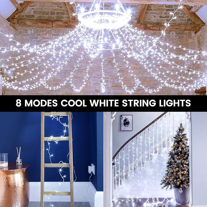 4 Pack String Lights Battery Operated with Timer, 66FT 200 LED Waterproof Battery Twinkle Lights, 8 Modes Fairy Light for Indoor & Outdoor Party Bedroom Garland Tree Christmas Decorations (Cool White)