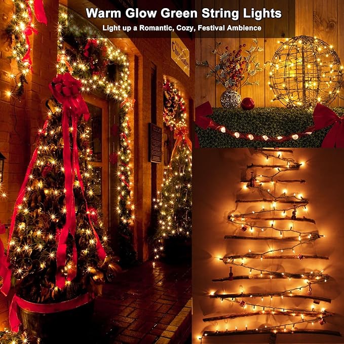 BrizLabs Clear Christmas Lights Outdoor 300 Count 69.6ft Incandescent Christmas Lights Connectable Warm White Light String UL Certified Xmas Mini Light Green Wire for Indoor Tree Holiday Party Decor