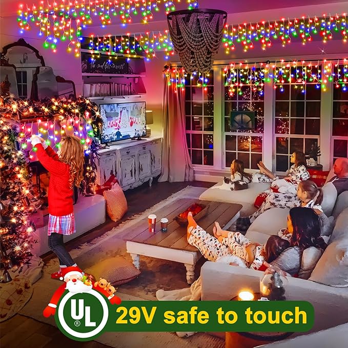 KNONEW 400 LED 43ft Multicolor Outdoor String Lights with 75 Drops, 8 Modes, Connectable, Timer & Memory Function, Water Resistant, Perfect for Christmas, Wedding, Party Decoration