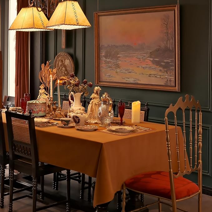 French Rectangle Tablecloth, Luxurious Wool Velvet Waterproof Table Cloth, Washable Large Table Cover for Kitchen Dining Party Wedding Thanksgiving Holiday - (120''x60'', Caramel)