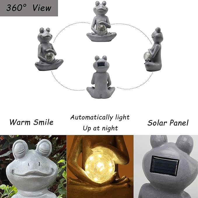 Solar Frog Garden Figurines Solar Lights Yoga Frog Statue for Outdoor Garden Patio Yard Frog Decor Gifts for Women Grandma Mother's Day Birthday Gifts