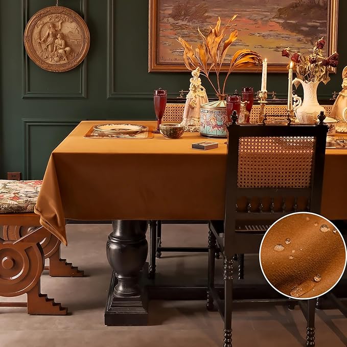 Thanksgiving Tablecloth, Velvet Waterproof Table Cloth for Dining Parties Halloween Fall Wedding (Caramel, Rectangle, 54'' x 72'')