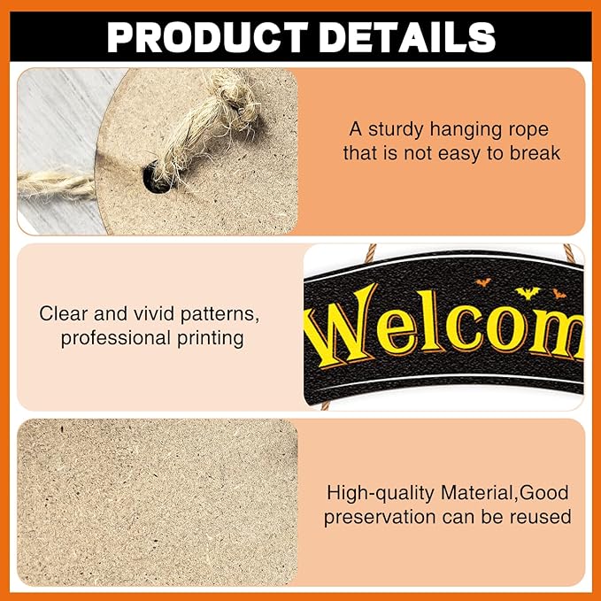 Halloween Door Wreath,Halloween Wall Decorations Wooden Black Bats Pumpkin Halloween Wreaths for Front Door, Halloween Door Decorations Indoor Outdoor Sign