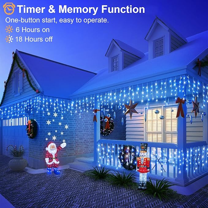 Icicle Christmas Lights Outdoor, 33ft 400 LED Blue and White Christmas Lights 8 Modes with 75 Drops, Waterproof Icicle Light Plug in for Indoor Outside Party Holiday Xmas Halloween Decorations