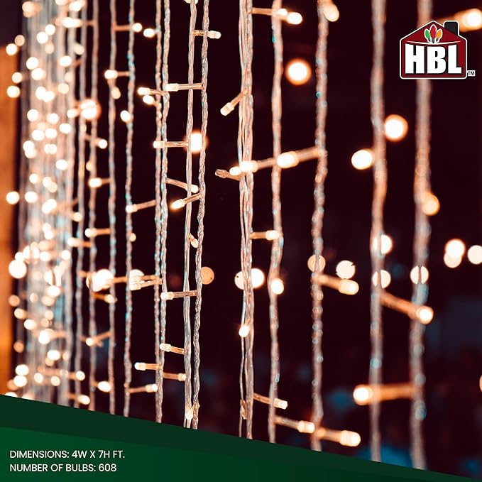 Belle Luci 608-Bulb Warm White Connectable LED Curtain Lights Outdoor Porch Decor 4'X7'