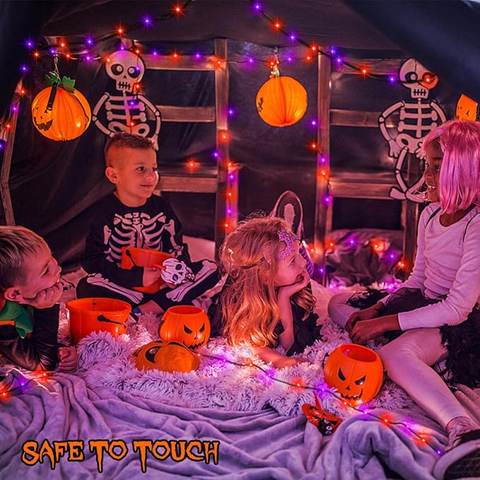 2 Pack Halloween Fairy Lights Plug in, 33Ft 100 LED Micro Starry String Lights with Remote Timer 8 Modes, IP68 Full Waterproof Twinkle Lights for Indoor Halloween Decor (Orange Purple)