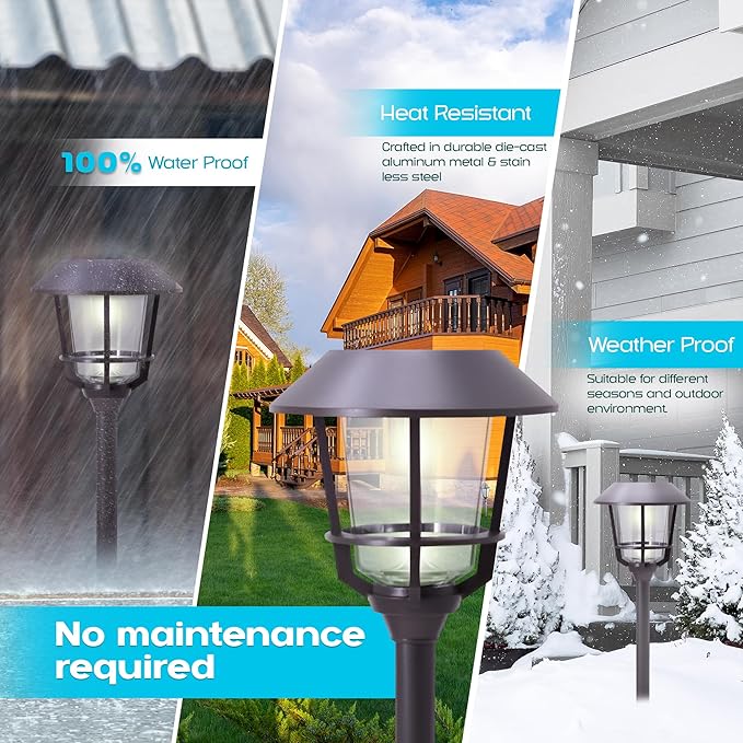 Solar LED Path Lights 4 Pack – 12 Lumens, Warm White, Oil-Rubbed Bronze, Solar Powered, Stainless Steel, Weather-Resistant for Garden, Walkway, Patio