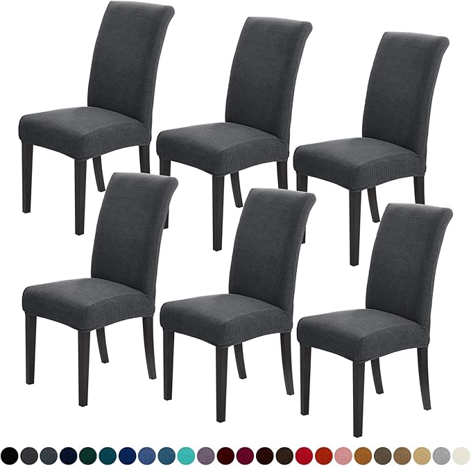 Joccun Chair Covers for Dining Room Set of 6,Dining Chair Slipcover Stretch Dining Room Chair Covers Seat Protector,Washable Parsons Chair Cover for Home,Banquet(Dark Gray,6 Pack)