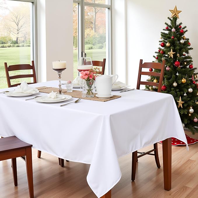 sancua Rectangle Tablecloth - 54 x 78 Inch - Stain and Wrinkle Resistant Washable Polyester Table Cloth, Decorative Fabric Table Cover for Dining Tables, Buffet Parties and Camping, White