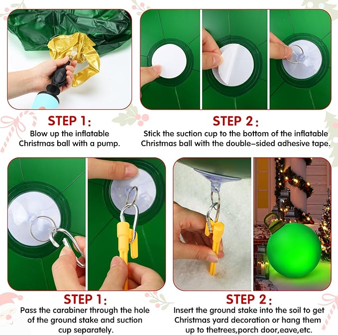 Jetec 3 Pcs Outdoor Light Up Christmas Ball Decorations Large Christmas Inflatable PVC Decorated Balls with Light 24 Inch,18 Inch Xmas Ornaments for Yard Lawn Porch(Red, Blue, Green)