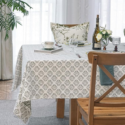 Rectangle Gingham Tablecloth, Washable White Green Table Cloth, Raised Jacquard Pattern Table Cover for Dining, Farmhouse, Wedding, Outdoor Tablecloths - 60''x108''