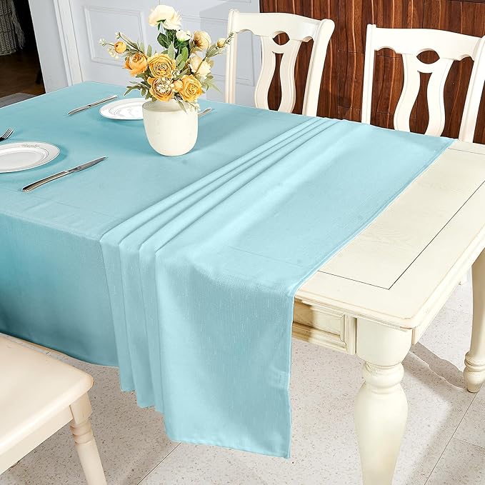 IVAPUPU Textured Linen Table Cloth for Rectangle Table - Light Blue Tablecloths Rectangular Waterproof Wrinkle Free Wipeable Dining Table Cover for Spring Wedding Birthday Kitchen Decor, 60 x 120 Inch
