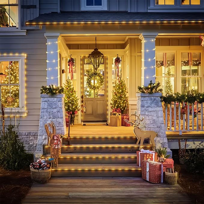 JMEXSUSS 2 Pack 100 LED Solar Rope Lights,33ft 8 Modes Solar Rope Lights Outdoor Waterproof LED Solar Powered Rope Tube for Trampoline,Fence,Gazebo,Yard,Walkway,Path(Warm White)