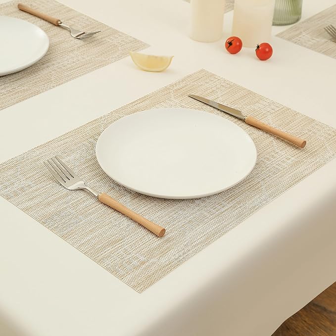 Leetaltree Wheat Placemats Set of 4 - Heat Resistant Non-Slip Place mats for Dining Table, Washable Durable PVC Vinyl Woven Table Mats（Wheat, 4）