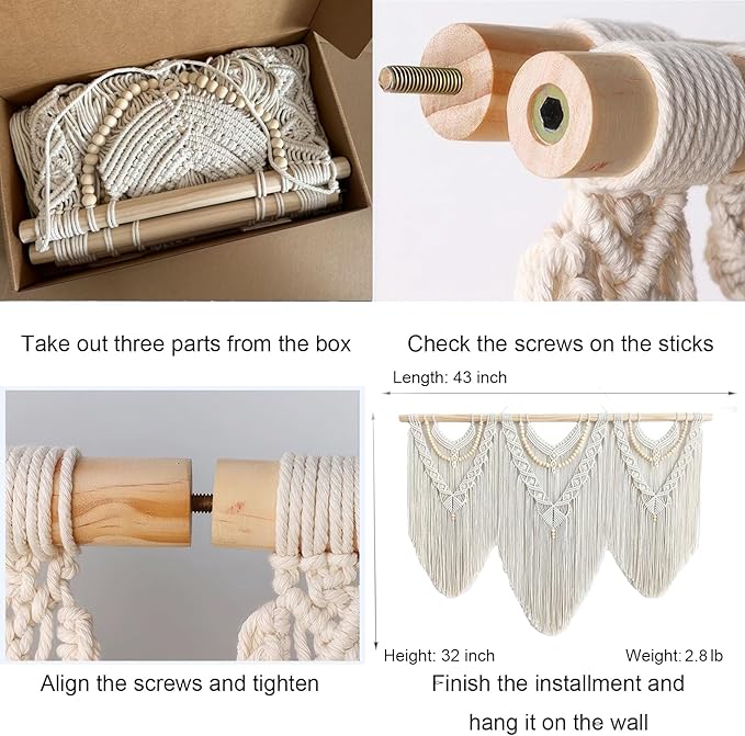 Achart Macrame Wall Hanging Large- Boho Wall Decor- large wall art- Wall Decor Living Room- Macrame Tapestry Boho Decor for Bedroom (Beige-V)