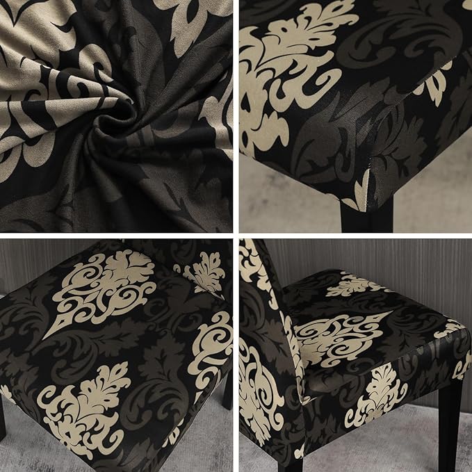 JQinHome Dining Chair Slipcover, High Stretch Removable Washable Chair Seat Protector Cover Set of 4,Chair Covers for Dining Room, Kitchen,Home Party,Wedding Ceremony(Luxe Black, 4PC)